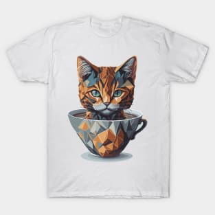 Geometric Cat in a Tea Cup T-Shirt